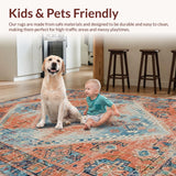 Ultra Soft Area Rug, Non Slip, Stain Resistant, Washable Area Rugs for Living Room, Bedroom, Artistic Tiled Pattern in Earthy Colors(Orange)