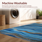 Ultra Soft Area Rug, Non Slip, Stain Resistant, Washable Area Rugs for Living Room, Bedroom, Vibrant Multi-Tonal Organic Flow(Blue)