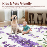 Ultra Soft Area Rug, Non Slip, Stain Resistant, Washable Area Rugs for Living Room, Bedroom, Rustic Vintage Botanical Flair(Purple)