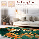 Ultra Soft Area Rug, Non Slip, Stain Resistant, Washable Area Rugs for Living Room, Bedroom, Vintage Botanical Tiger Aesthetic(Green)