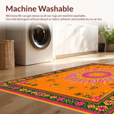 Ultra Soft Area Rug, Non Slip, Stain Resistant, Washable Area Rugs for Living Room, Bedroom, Sunny Whimsical Circular Composition(Orange)