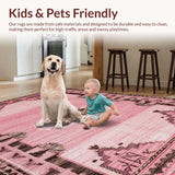 Ultra Soft Area Rug, Non Slip, Stain Resistant, Washable Area Rugs for Living Room, Bedroom, Vibrant Playful Cowboy Art Design(Pink)