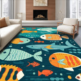 Ultra Soft Area Rug, Non Slip, Stain Resistant, Washable Area Rugs for Living Room, Bedroom, Whimsical Marine Creature Aesthetic(Blue)