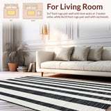 Ultra Soft Area Rug, Non Slip, Stain Resistant, Washable Area Rugs for Living Room, Bedroom, Minimalist Striped Area Rug Reversible Door Mat Style(Black)