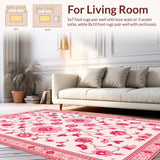 Ultra Soft Area Rug, Non Slip, Stain Resistant, Washable Area Rugs for Living Room, Bedroom, Delicate Nature-Inspired Decor(Pink)