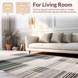 Ultra Soft Area Rug, Non Slip, Stain Resistant, Washable Area Rugs for Living Room, Bedroom, Black and White Linear Patterned Rug, Non Slip Absorbent Design(Black)