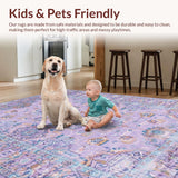 Ultra Soft Area Rug, Non Slip, Stain Resistant, Washable Area Rugs for Living Room, Bedroom, Elegant Antique Geometric Fusion(Purple)