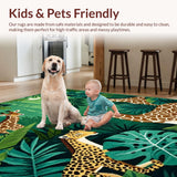 Ultra Soft Area Rug, Non Slip, Stain Resistant, Washable Area Rugs for Living Room, Bedroom, Vivid Safari Wildlife Motif(Green)