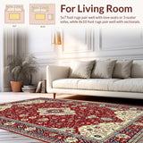 Ultra Soft Area Rug, Non Slip, Stain Resistant, Washable Area Rugs for Living Room, Bedroom, Elegant Red Tiled Motif(Red)