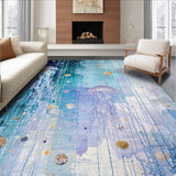 Ultra Soft Area Rug, Non Slip, Stain Resistant, Washable Area Rugs for Living Room, Bedroom, Seaside Fantasy Rug with Whimsical Jellyfish and Oceanic Pebble Motifs(Blue)