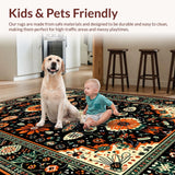Ultra Soft Area Rug, Non Slip, Stain Resistant, Washable Area Rugs for Living Room, Bedroom, Elegant Black Botanical Elegance Design(Black)