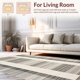 Ultra Soft Area Rug, Non Slip, Stain Resistant, Washable Area Rugs for Living Room, Bedroom, Eclectic Earthy Striped Aesthetic(Gray)