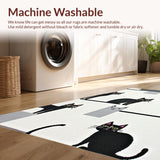 Ultra Soft Area Rug, Non Slip, Stain Resistant, Washable Area Rugs for Living Room, Bedroom, Delightful Stretching Cat Imagery(Black)