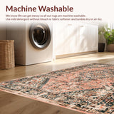 Ultra Soft Area Rug, Non Slip, Stain Resistant, Washable Area Rugs for Living Room, Bedroom, Soft Peach And Camel Medallion With Distressed Vintage Charm(Pink)