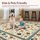 Ultra Soft Area Rug, Non Slip, Stain Resistant, Washable Area Rugs for Living Room, Bedroom, Intricate Floral Boho Display(Beige)