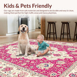 Ultra Soft Area Rug, Non Slip, Stain Resistant, Washable Area Rugs for Living Room, Bedroom, Whimsical Colorful Trellis Style(White)