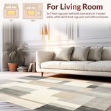 Ultra Soft Area Rug, Non Slip, Stain Resistant, Washable Area Rugs for Living Room, Bedroom, Contemporary Geometric Area Beige Grey Intersecting Shapes(Beige)