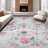 Ultra Soft Area Rug, Non Slip, Stain Resistant, Washable Area Rugs for Living Room, Bedroom, Minimalist Modern Soft Floral Arrangement(Gray)