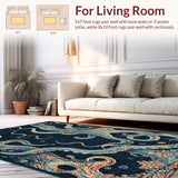 Ultra Soft Area Rug, Non Slip, Stain Resistant, Washable Area Rugs for Living Room, Bedroom, Nautical Octopus Tentacle with 3D Oceanic Illusion and Marine Life(Blue)