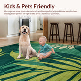 Ultra Soft Area Rug, Non Slip, Stain Resistant, Washable Area Rugs for Living Room, Bedroom, Sleek Geometric Floral Composition(Green)