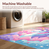 Ultra Soft Area Rug, Non Slip, Stain Resistant, Washable Area Rugs for Living Room, Bedroom, Pastel Unicorn Rainbow Rug for Girls Nursery(Red)