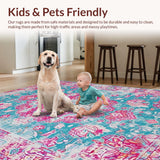 Ultra Soft Area Rug, Non Slip, Stain Resistant, Washable Area Rugs for Living Room, Bedroom, Distressed Tropical Abstract Elegance(Pink)