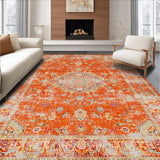 Ultra Soft Area Rug, Non Slip, Stain Resistant, Washable Area Rugs for Living Room, Bedroom, Elegant Soft Tiled Pattern Aesthetic(Orange)