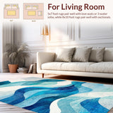 Ultra Soft Area Rug, Non Slip, Stain Resistant, Washable Area Rugs for Living Room, Bedroom, Oceanic Voyage Nautical Wave Rug With Sailing Adventure Theme(Blue)