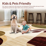Ultra Soft Area Rug, Non Slip, Stain Resistant, Washable Area Rugs for Living Room, Bedroom, Modern Leaf Cascade Area with Earth Tone Color Blocks and Artistic Bursts(Beige)