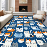 Ultra Soft Area Rug, Non Slip, Stain Resistant, Washable Area Rugs for Living Room, Bedroom, Joyous Whimsical Kitty Artwork(Blue)