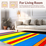 Ultra Soft Area Rug, Non Slip, Stain Resistant, Washable Area Rugs for Living Room, Bedroom, Eclectic Striped Rainbow Vibe(Red)