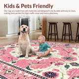 Ultra Soft Area Rug, Non Slip, Stain Resistant, Washable Area Rugs for Living Room, Bedroom, Boho Distressed Pink Beige Living Room Rug(Pink)