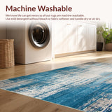 Ultra Soft Area Rug, Non Slip, Stain Resistant, Washable Area Rugs for Living Room, Bedroom, Area with Distressed Blue Beige Print for Entryway(Blue)