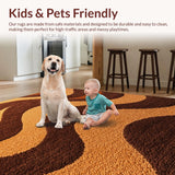 Ultra Soft Area Rug, Non Slip, Stain Resistant, Washable Area Rugs for Living Room, Bedroom, Modern Wavy Circles Living Room Plush Area Rug(Brown)