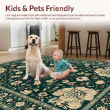 Ultra Soft Area Rug, Non Slip, Stain Resistant, Washable Area Rugs for Living Room, Bedroom, Dark Emerald Boho Chic Design(Green)