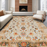 Ultra Soft Area Rug, Non Slip, Stain Resistant, Washable Area Rugs for Living Room, Bedroom, Elegant Distressed Floral Aesthetic(Beige)