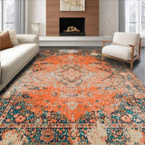 Ultra Soft Area Rug, Non Slip, Stain Resistant, Washable Area Rugs for Living Room, Bedroom, Stylish Rustic Tiled Motif(Orange)