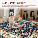 Ultra Soft Area Rug, Non Slip, Stain Resistant, Washable Area Rugs for Living Room, Bedroom, Bright Floral Lattice Visual(Blue)