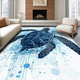 Ultra Soft Area Rug, Non Slip, Stain Resistant, Washable Area Rugs for Living Room, Bedroom, Blue Horizon Ocean Life Rug with Artistic Sea Turtle and Water Ripple Pattern(Blue)