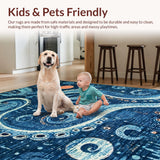Ultra Soft Area Rug, Non Slip, Stain Resistant, Washable Area Rugs for Living Room, Bedroom, Whimsical Kraken Tentacle Design Area Rug for Vibrant Home Decor(Blue)