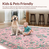 Ultra Soft Area Rug, Non Slip, Stain Resistant, Washable Area Rugs for Living Room, Bedroom, Floral Pastel Boho Elegance(Pink)