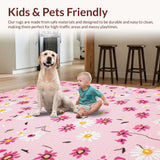 Ultra Soft Area Rug, Non Slip, Stain Resistant, Washable Area Rugs for Living Room, Bedroom, Elegant Floral Contemporary Style(Pink)