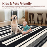 Ultra Soft Area Rug, Non Slip, Stain Resistant, Washable Area Rugs for Living Room, Bedroom, Ebony Ivory Stripe Woven Floor Rug, Chic Farmhouse Porch Decor(Black)