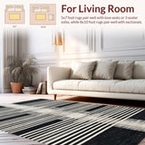 Ultra Soft Area Rug, Non Slip, Stain Resistant, Washable Area Rugs for Living Room, Bedroom, Sleek Black White Linear Patterned Rug with Striped Layered Geometric Design(Black)