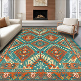 Ultra Soft Area Rug, Non Slip, Stain Resistant, Washable Area Rugs for Living Room, Bedroom, Eclectic Ethnic Geometric Tapestry(Orange)