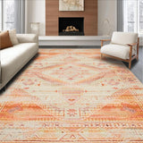 Low Pile Non Slip Neutral with Distressed Bohemian Design(Orange)