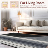 Ultra Soft Area Rug, Non Slip, Stain Resistant, Washable Area Rugs for Living Room, Bedroom, Classic Pinstripe Graphic Rug Showcasing Sleek Alternating Linework Motif(Gray)