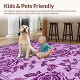 Ultra Soft Area Rug, Non Slip, Stain Resistant, Washable Area Rugs for Living Room, Bedroom, Enchanting Floral Embrace Design(Purple)
