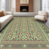 Ultra Soft Area Rug, Non Slip, Stain Resistant, Washable Area Rugs for Living Room, Bedroom, Rustic Neutral Tiled Motif(Beige)