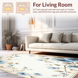 Ultra Soft Area Rug, Non Slip, Stain Resistant, Washable Area Rugs for Living Room, Bedroom, Vintage Blossom with Cream and Blue Floral Motifs(Beige)